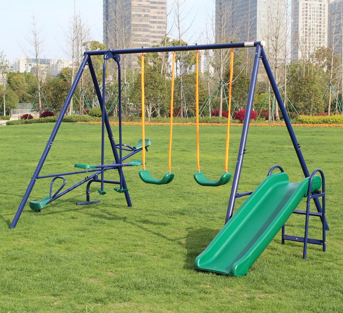 Dcenta Metal Swing Set w/ Slide