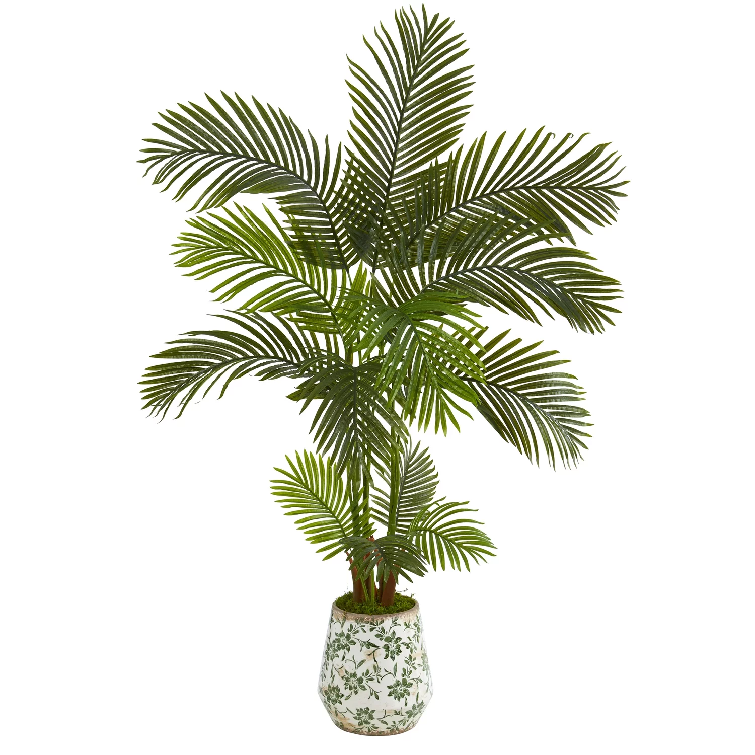 Nearly Natural 5ft. Areca Palm Artificial Tree in Floral Print Planter