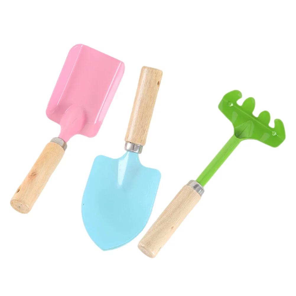 Zonh DOITOOL 3Pcs Wooden Gardening Tool Set with Metal Trowel, Shovel, and Rake
