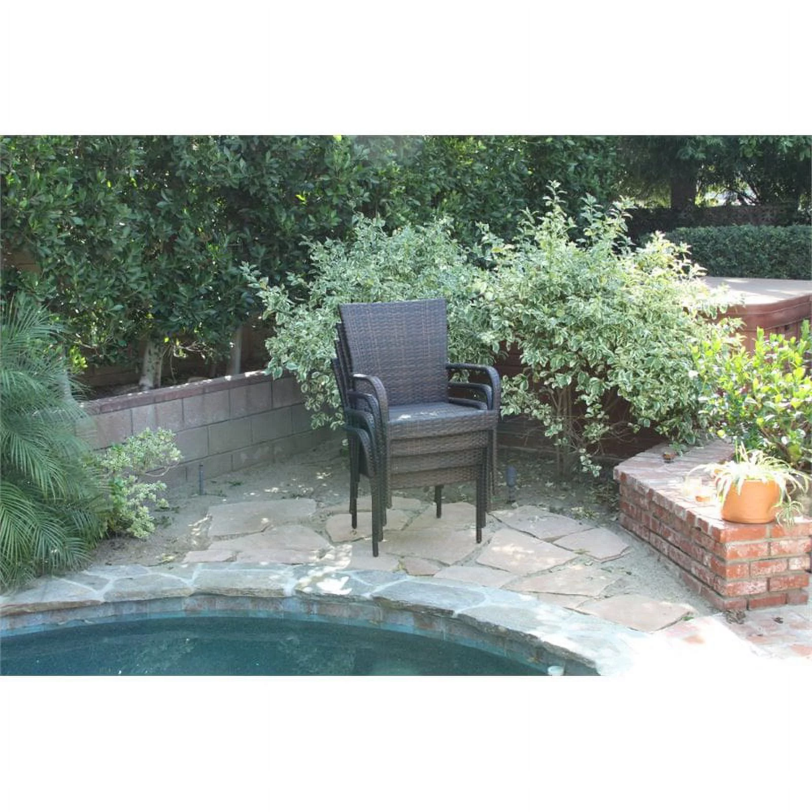 Noble House Benhill Wicker Stacking Patio Dining Arm Chair in Brown (Set of 4)