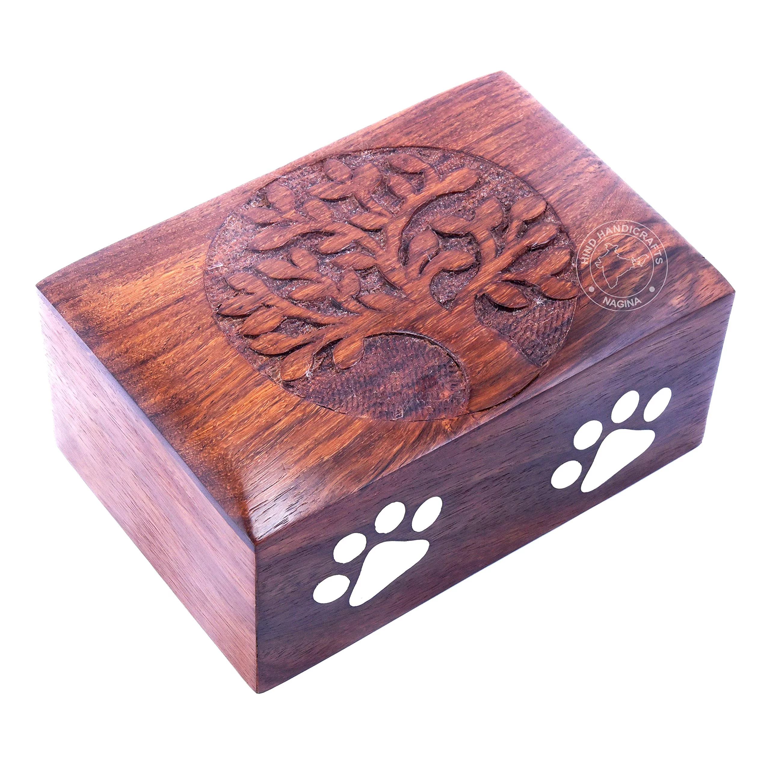 Brass Paw Inlaid Rosewood Pet Urn for Dogs Cats Memorial Keepsake Urns for Ashes, Photo Wooden Box Cremation Urn (Small : 6