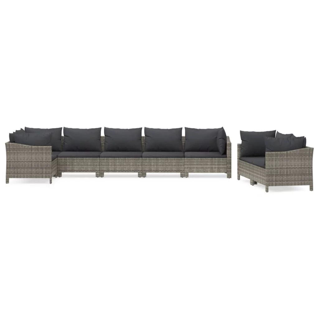 Dcenta 8 Piece Patio Set with Cushions Gray Poly Rattan