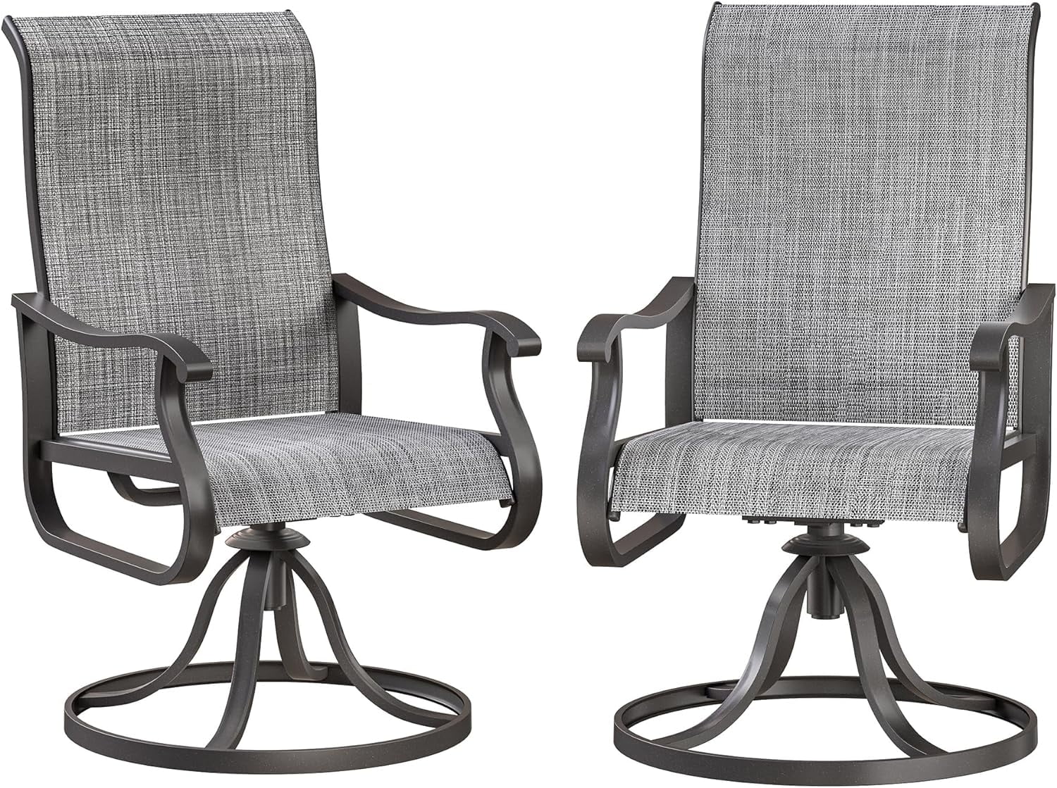 Patio Swivel Chairs Set of 2, Outdoor Dining Chairs with High Back, All-Weather Swivel Rocker Chair for Lawn, Porch or Garden (Grey)