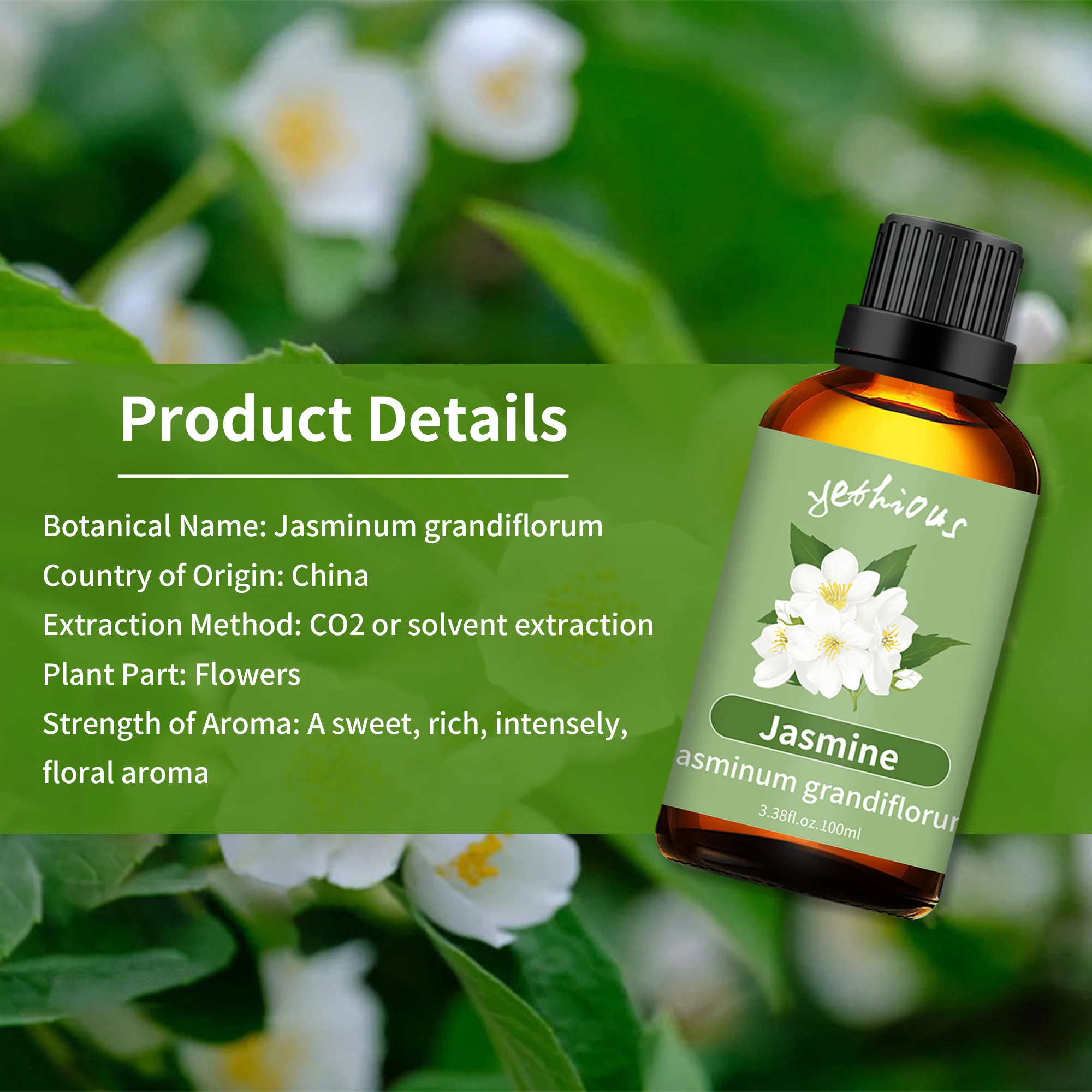 Yethious Jasmine, Ylang Ylang Essential Oil 100% Pure, Undiluted, Natural, Aromatherapy 100ml