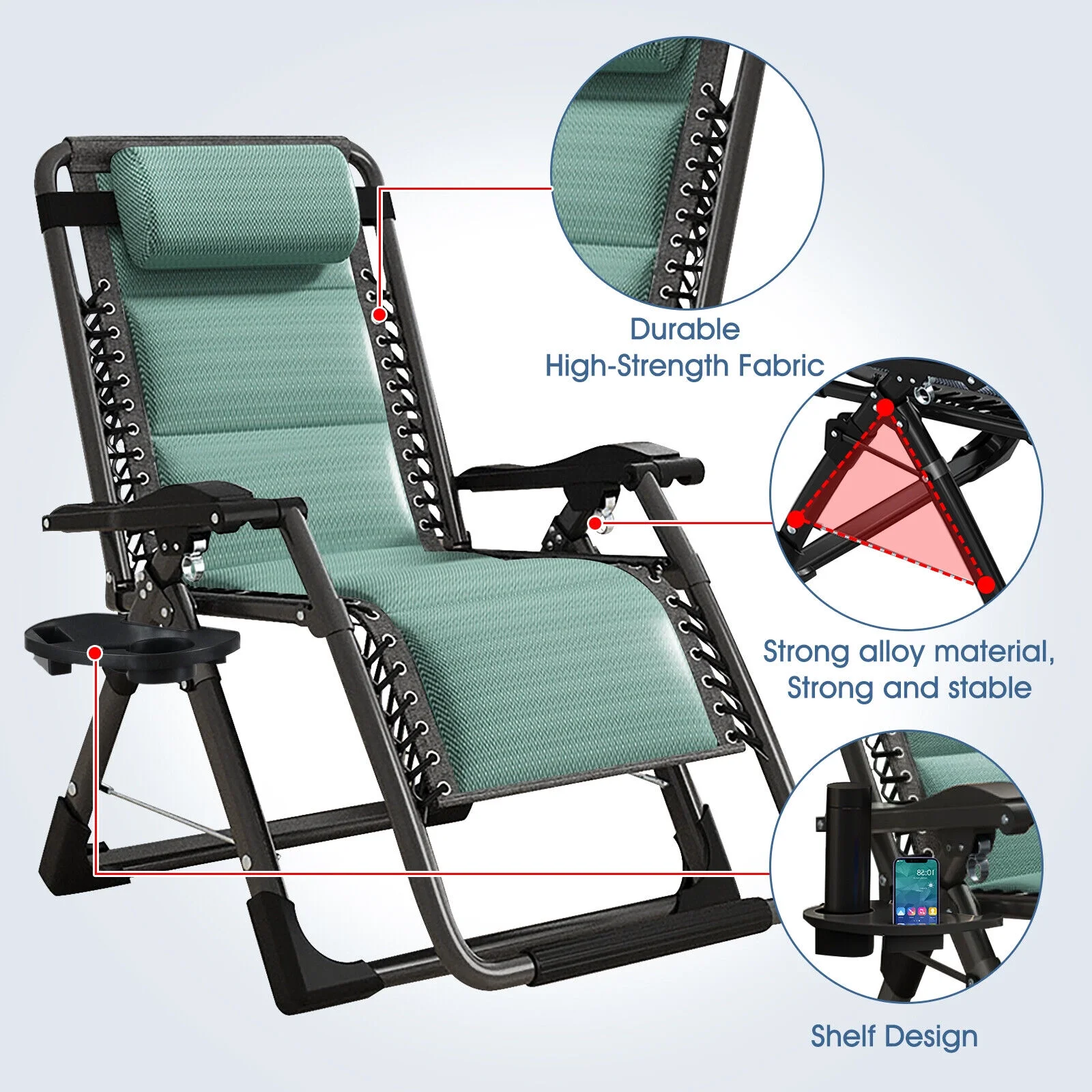 Heavy Duty Zero Gravity Chair, Lawn Recliner, Reclining Patio Lounger Chair