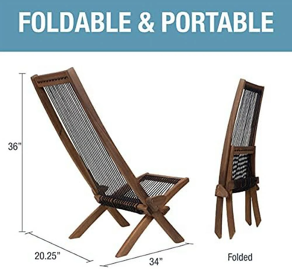 SJUIONG Tamarack Folding Rope Chair - Foldable Outdoor Low Profile Wood Lounge Chair for the Patio  Backyard  and Deck  No Assembly Required