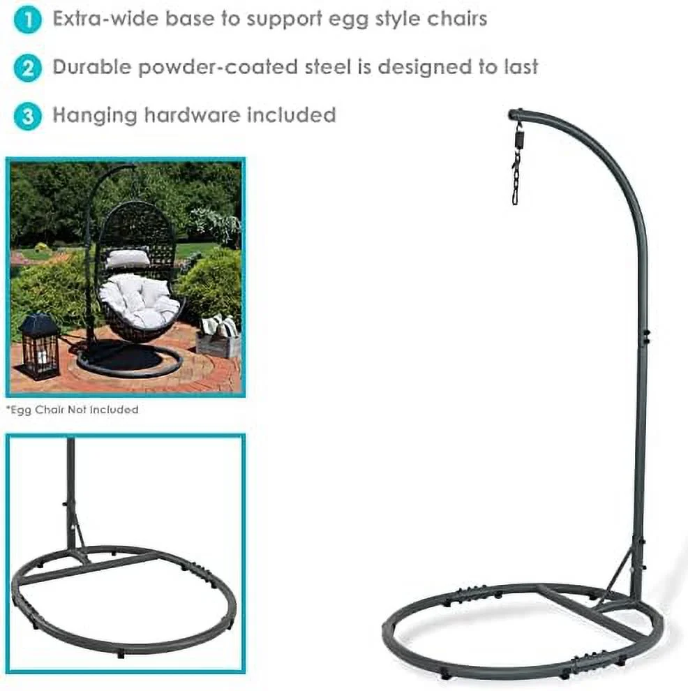 Steel Egg Chair Stand With Extra-Wide Round Base - Black Powder-Coated Finish - 76 Inches H