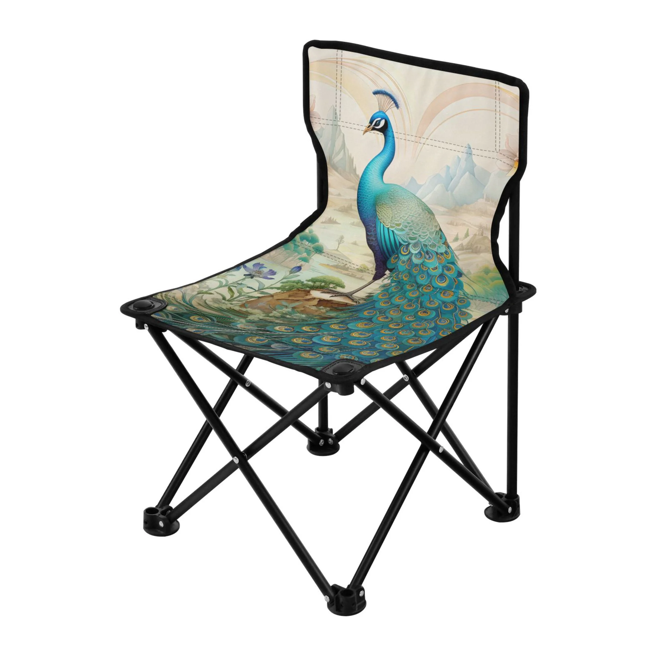 Beautiful Peacock Portable Camping Chair Outdoor Folding Beach Chair Fishing Chair Lawn Chair with Carry Bag Support to 220LBS