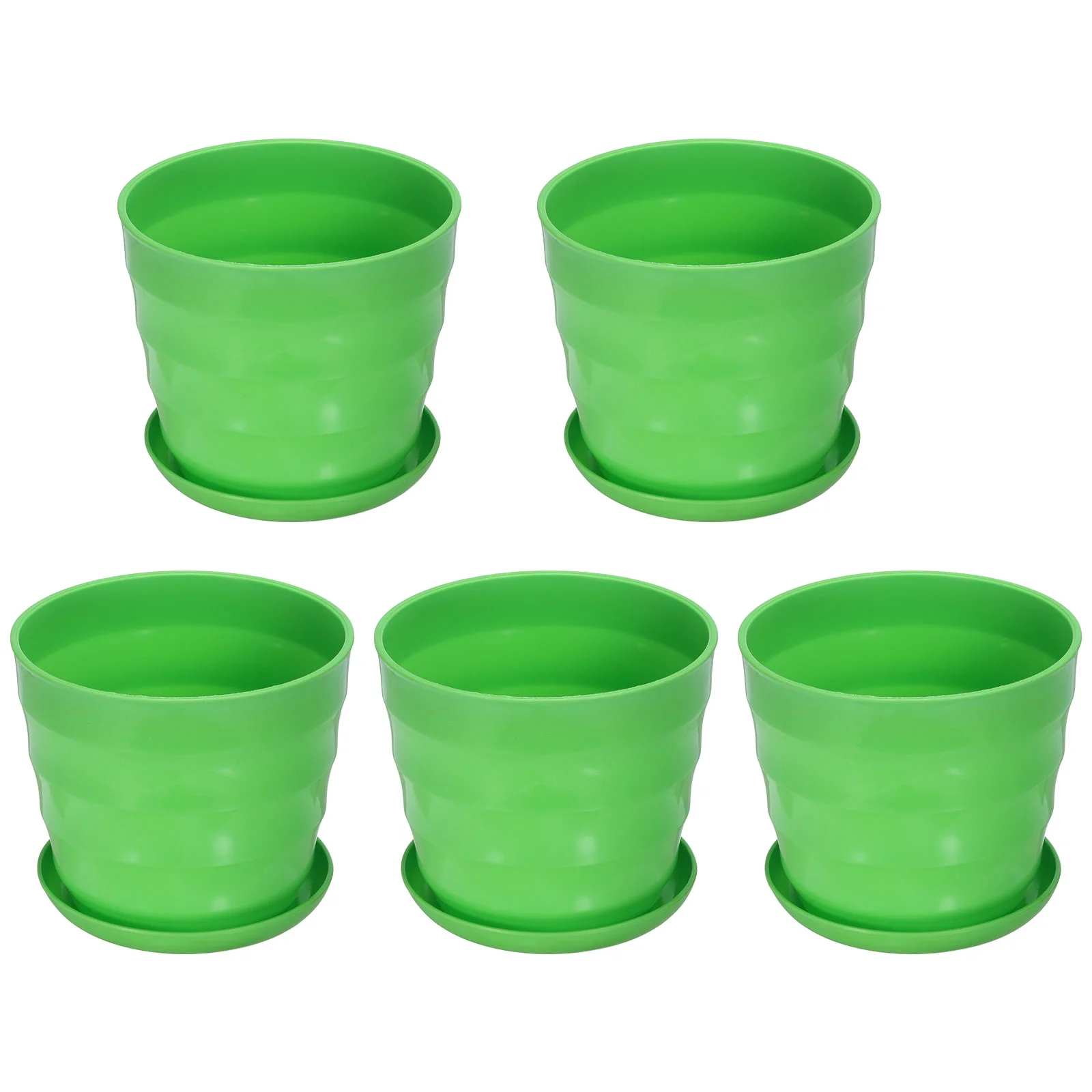 Uxcell 6 Inch Plastic Plant Pots Flower Planters with Drainage Holes and Tray, Green 5 Pack