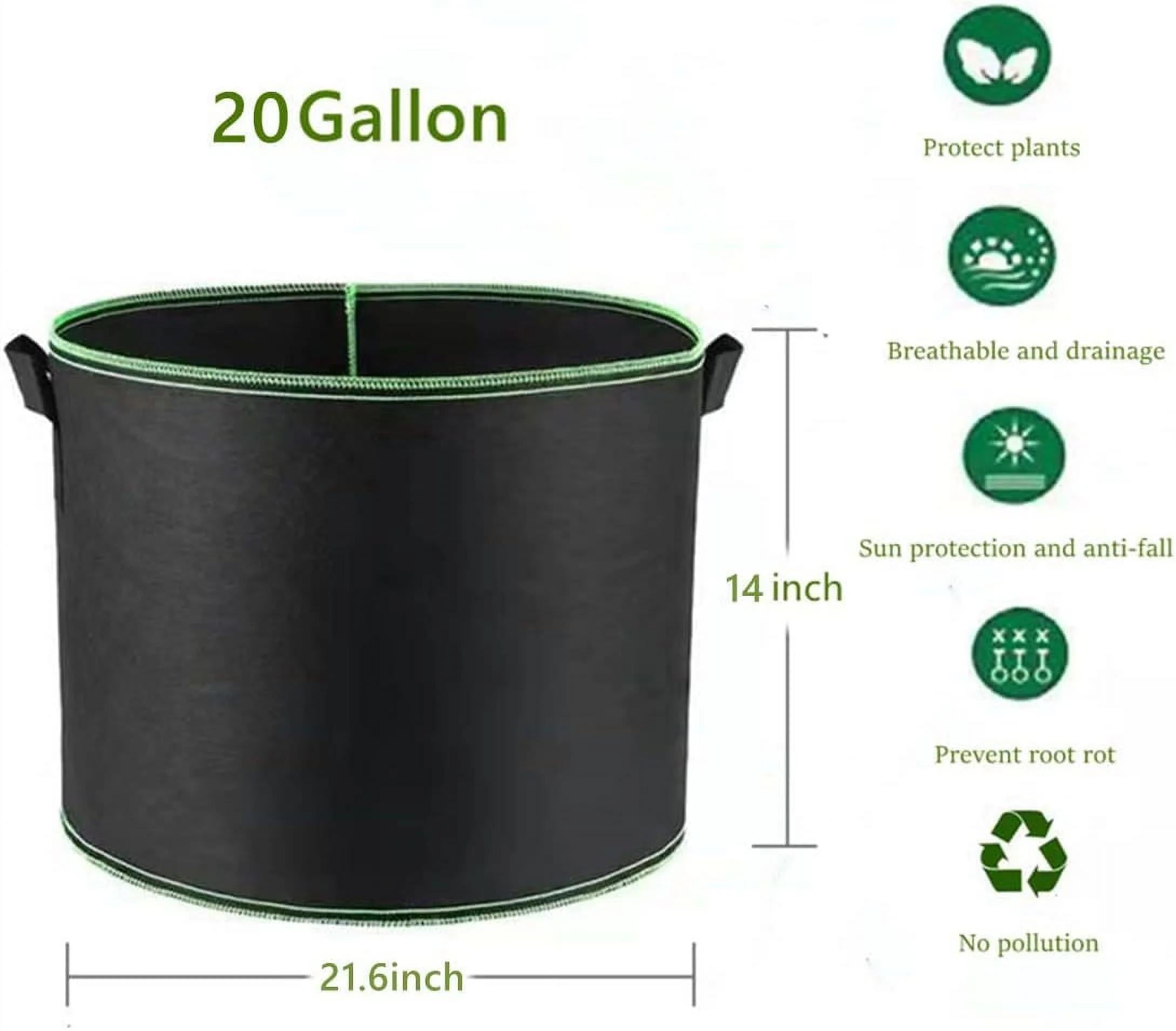Nvzi-a 5-Pack 20 Gallon Grow Bags Heavy Duty Thickened Nonwoven Fabric Pots Plant Grow Bags with Handles,for Low Stress Plant Training Fruits, Vegetables, and Flowers(Black)