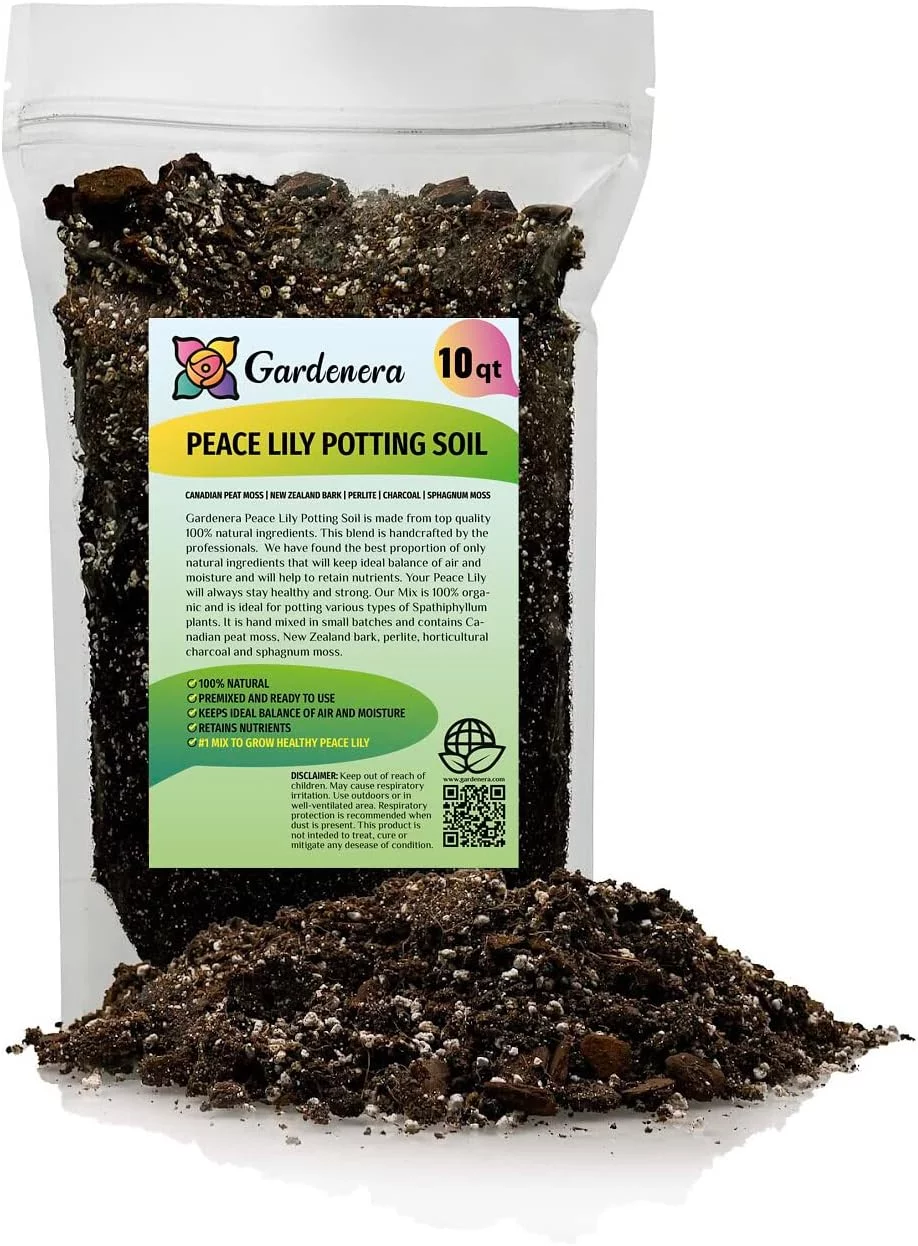 ⭐ Expert Blend for Peace Lilies: Canadian Peat Moss, New Zealand Bark, Perlite, Bamboo Charcoal 🌱 Ideal for Indoor Plants 🌿 - [1-QUART BAG]