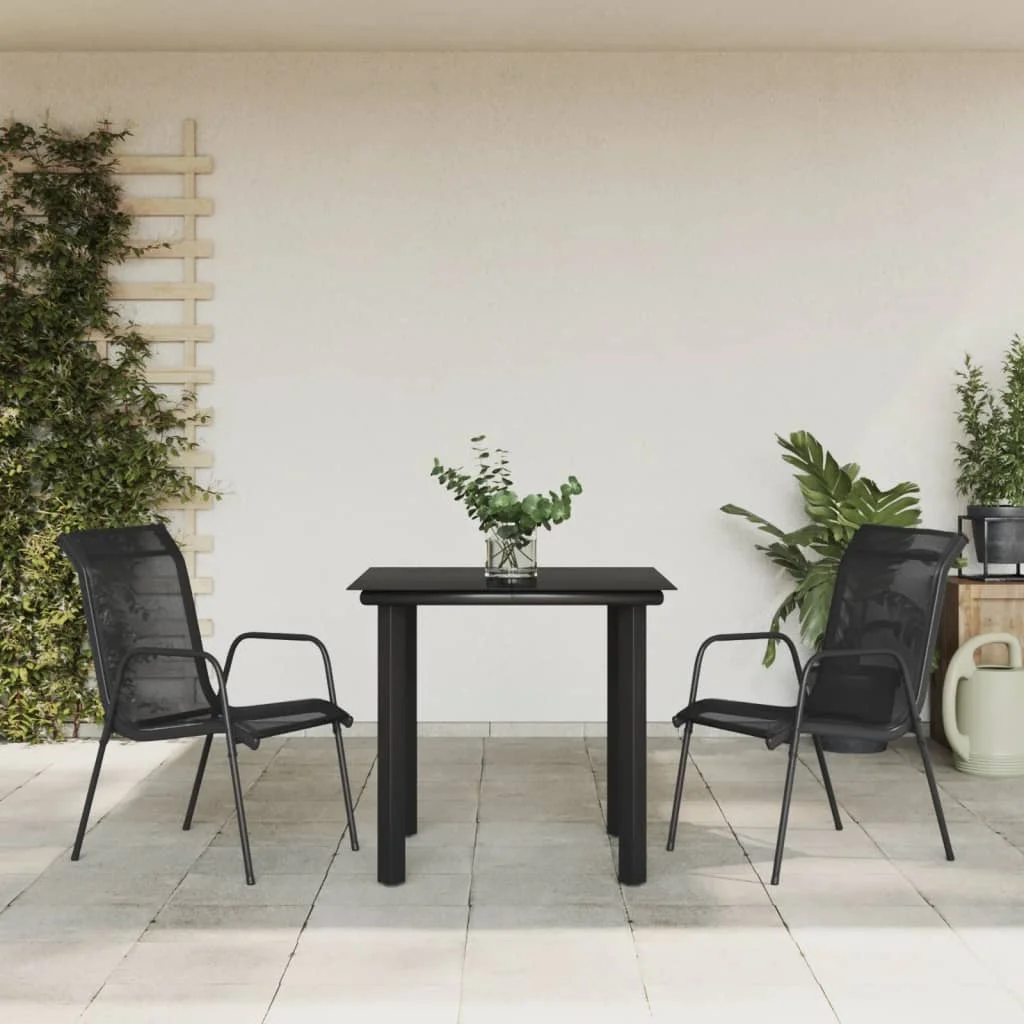 Uteam Black Steel Textilene Patio Dining Set 3-Piece