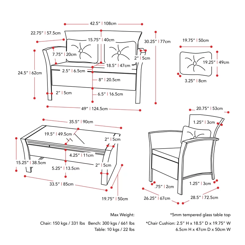Afuera Living 4-Piece Fabric & Wicker/Rattan Patio Set in Warm White/Black