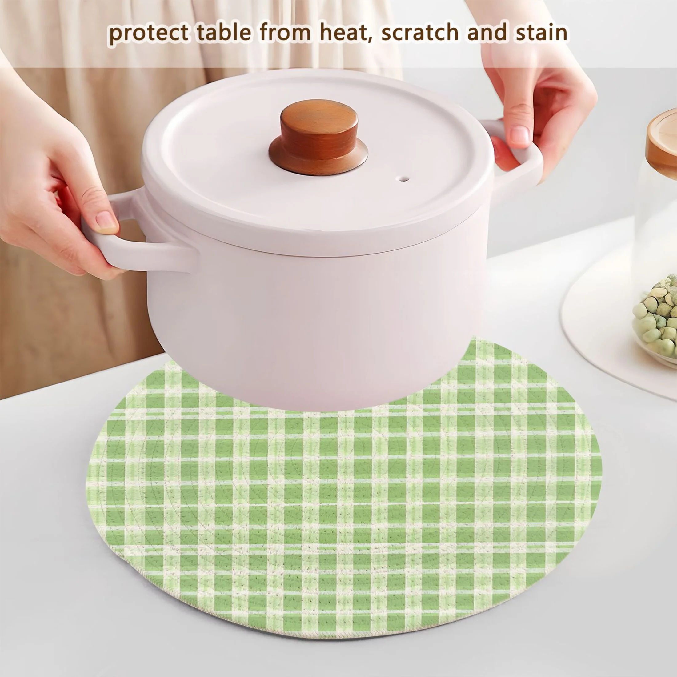 Grid Green Lattice 3 PCs Pot Holders Trivets Kitchen 15