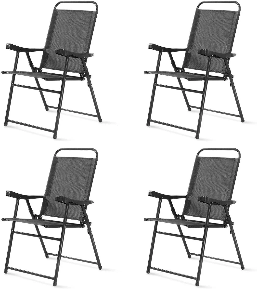 GOFLAME Set of 4 Patio Folding Sling Chairs, Portable Furniture Chairs with Armrest for Outdoor and Indoor, Sling Back Chairs for Patio, Backyard, Poolside, Lawn