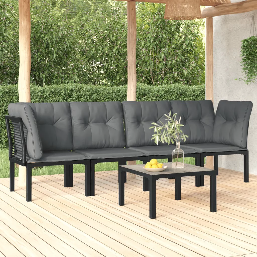 Suzicca 5 Piece Patio Set Black and Gray Poly Rattan