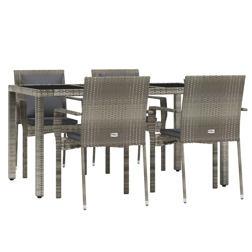 Dcenta 5 Piece Patio Dining Set with Cushions Gray Poly Rattan