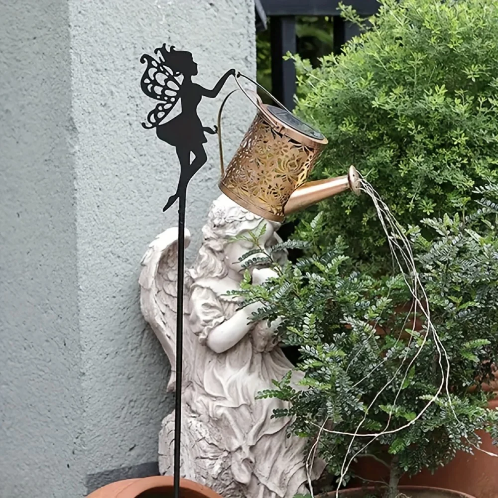 NSXXKJ Enchanting Solar Fairy Watering Can With Cascading Lights - Outdoor Waterproof Metal Garden Decor, Perfect For Weddings, Valentine'S, Thanksgiving & More - Warm White Light, Bronze Finish