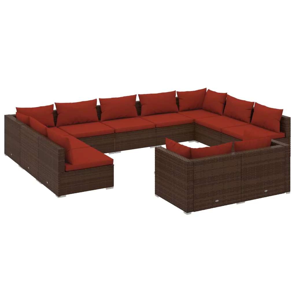 Anself 11 Piece Patio Set with Cushions Brown Poly Rattan