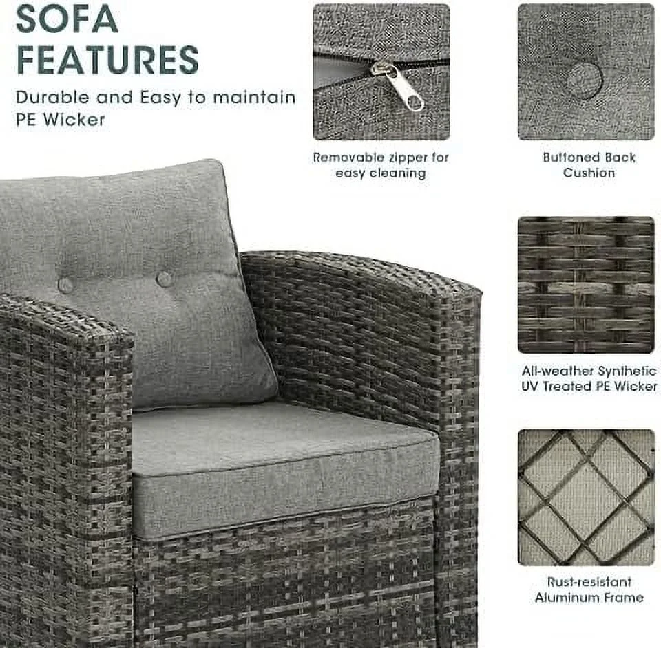 ASDRFYU Outdoor Wicker Armchairs  All Weather Patio Single Sofa Patio  Set  PE Rattan Outdoor Sectional  Patio Couch (Grey/Grey)