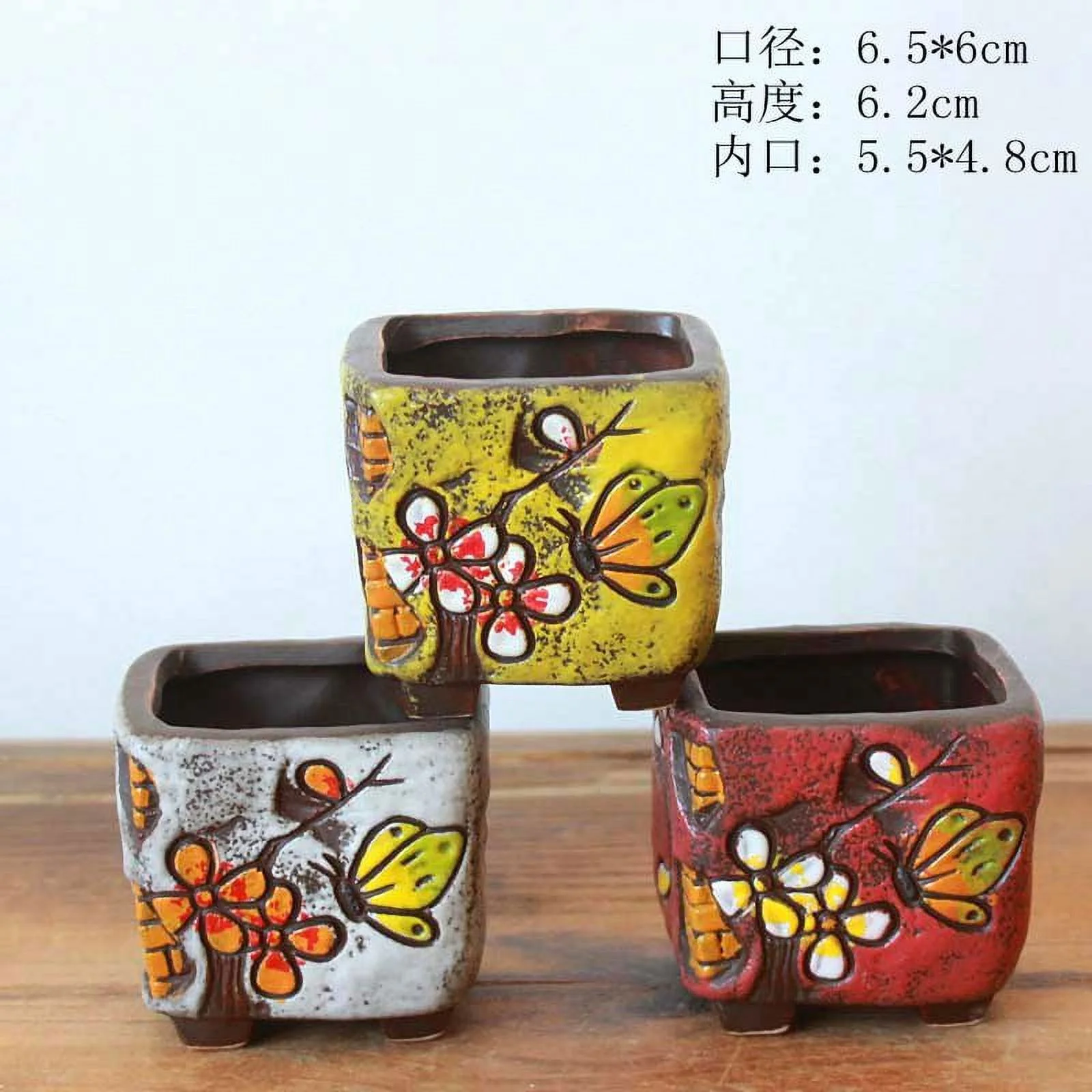 Hand-Painted Korean Style Ceramic Succulent Planter - Small Desktop Plant Pot