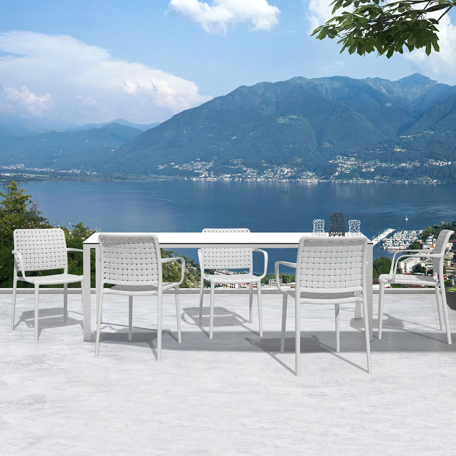 WRGHOME Bari Modern Outdoor/Indoor Plastic Resin Stacking Patio Dining Chairs  (Set of 2) - WHITE