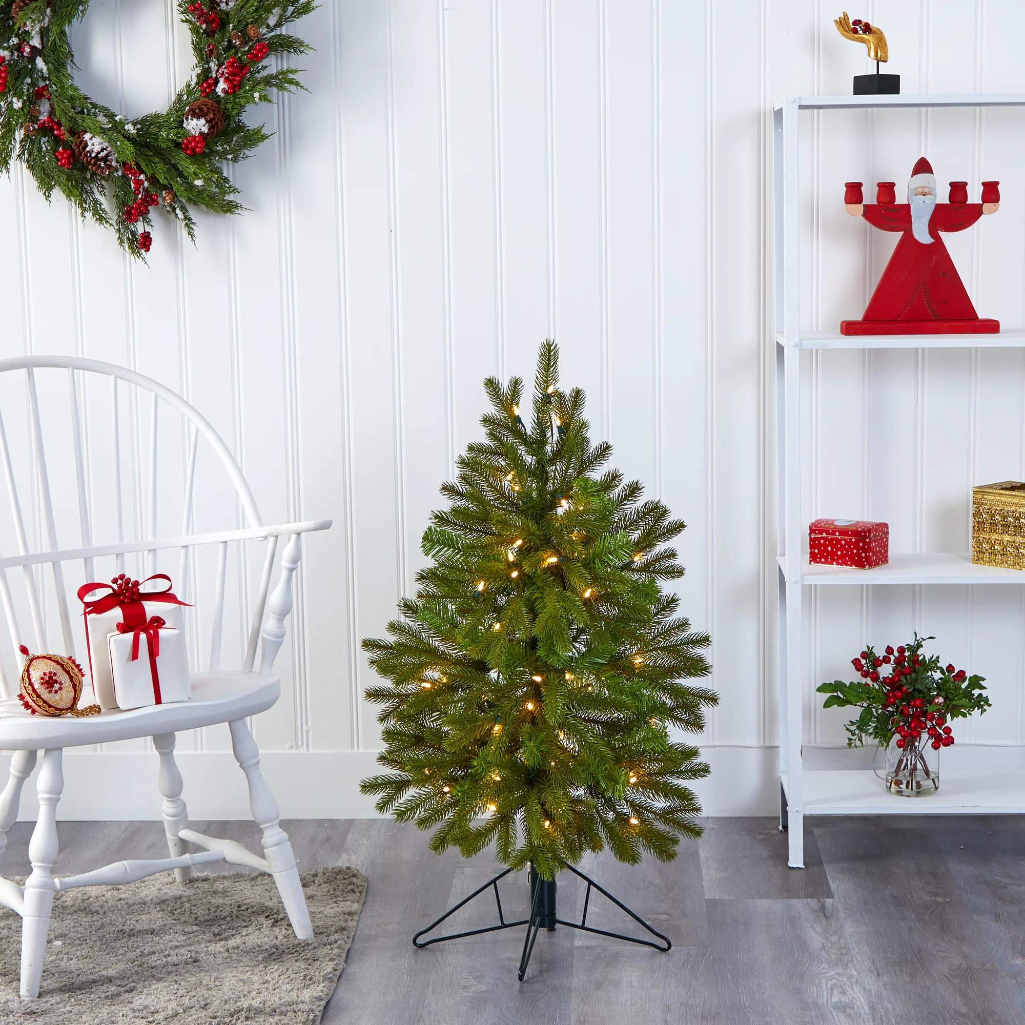 Nearly Natural 3' Decorated Spruce Christmas Tree with 50 Warm White (Multifunction) LED Lights