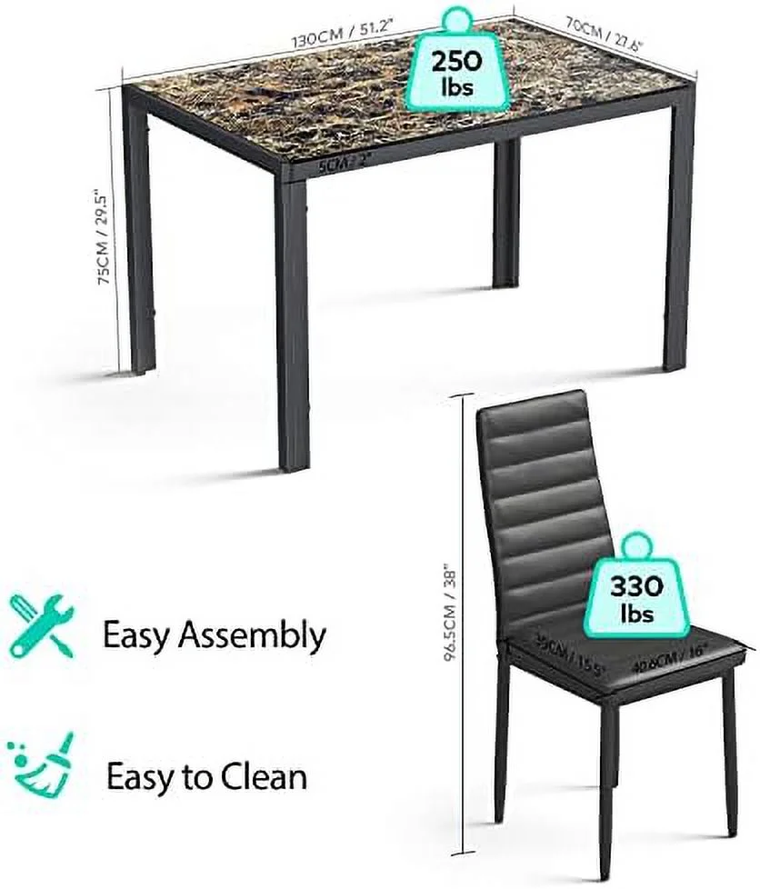 HBLUKDL Glass Dining Table Sets for 6  7 Piece Kitchen Table and Chairs Set for 6 Person  PU Leather Modern Dining Room Sets for Home  Kitchen  Living Room Black