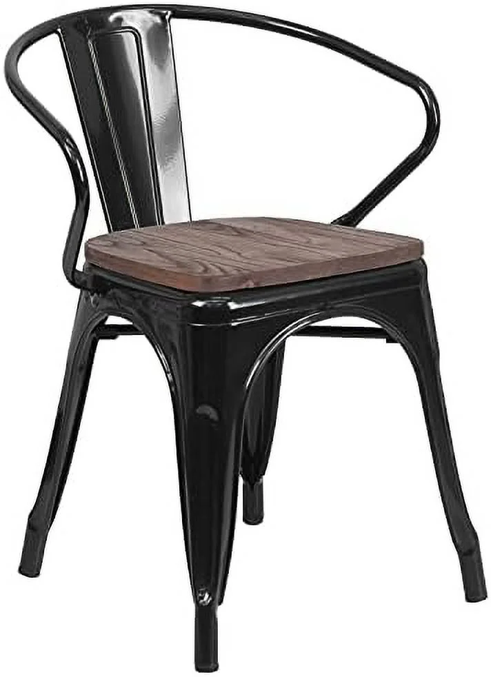SJOINGB Silver Metal Chair with Wood Seat and Arms