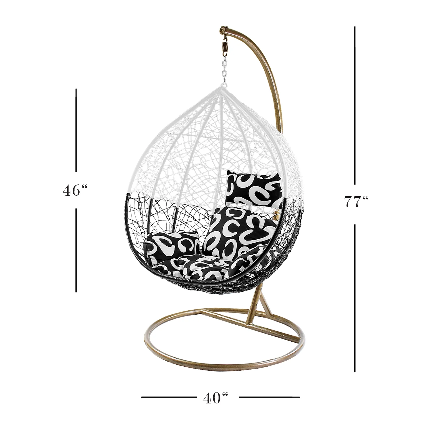 Wicker Rattan Hanging Swing Chair with White Metal Stand and Cushion