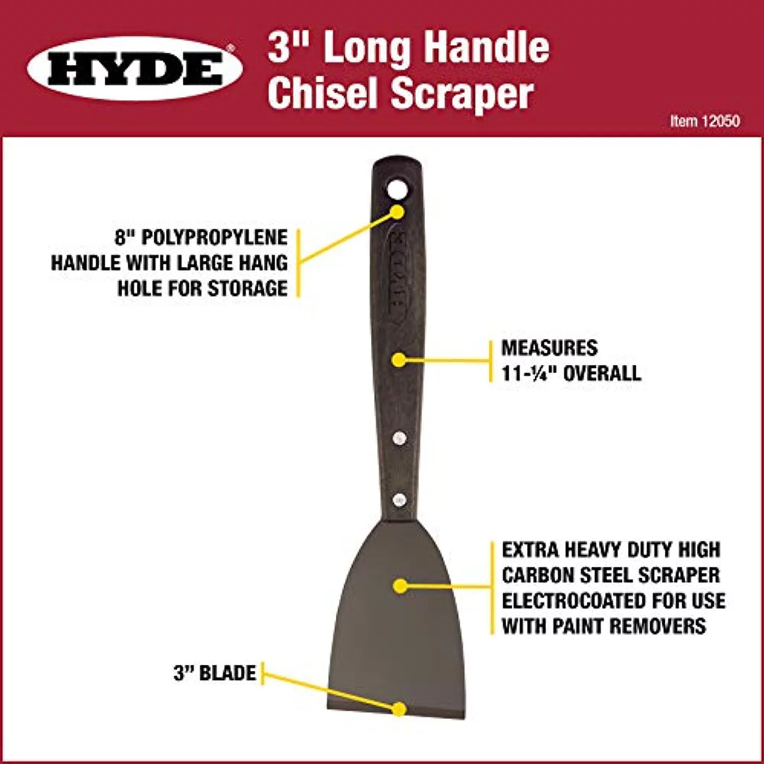 Hyde 12050 Stiff Type Long Handle Paint Scraper, 3