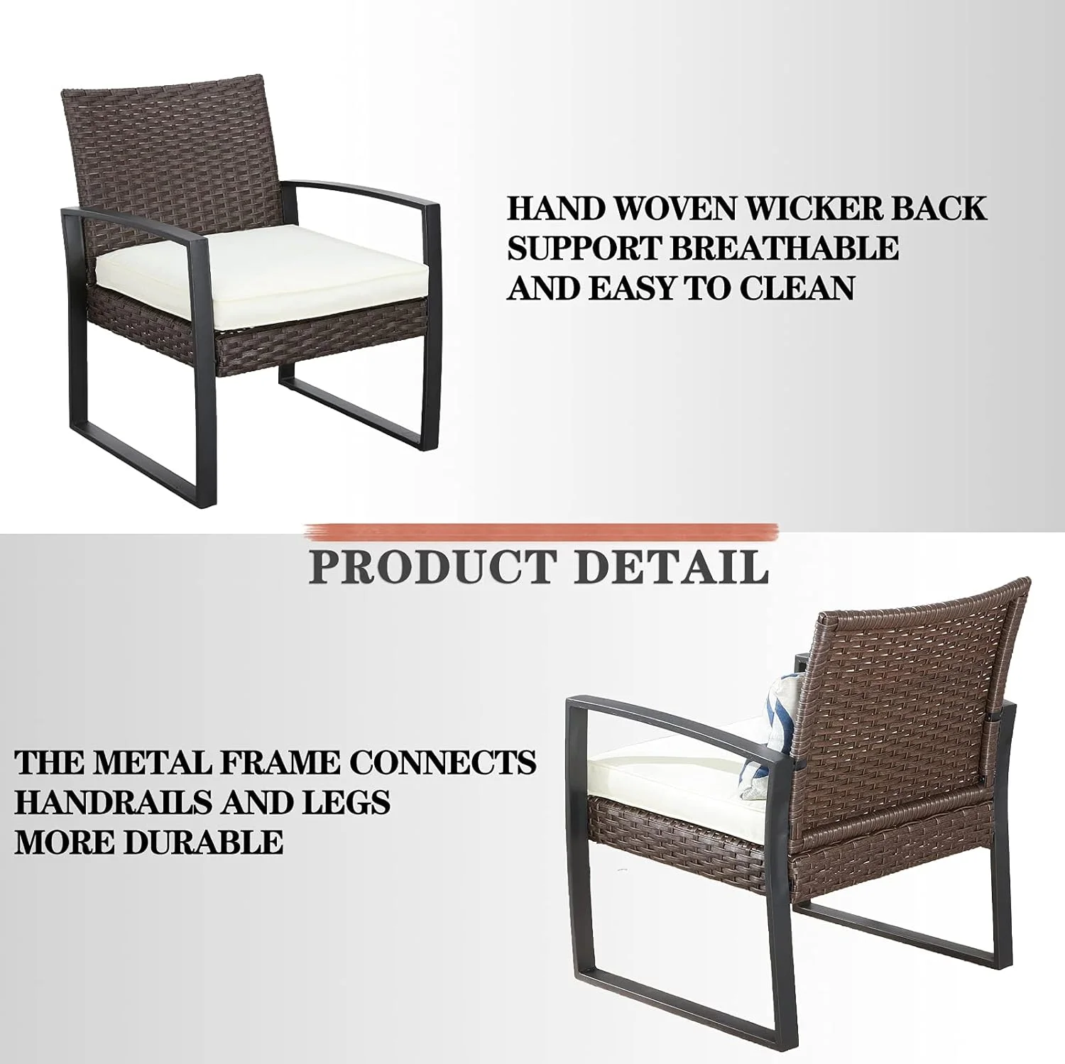 Patio Conversation Set with Rattan Chairs, Ottoman,  Glass Top Side Table |