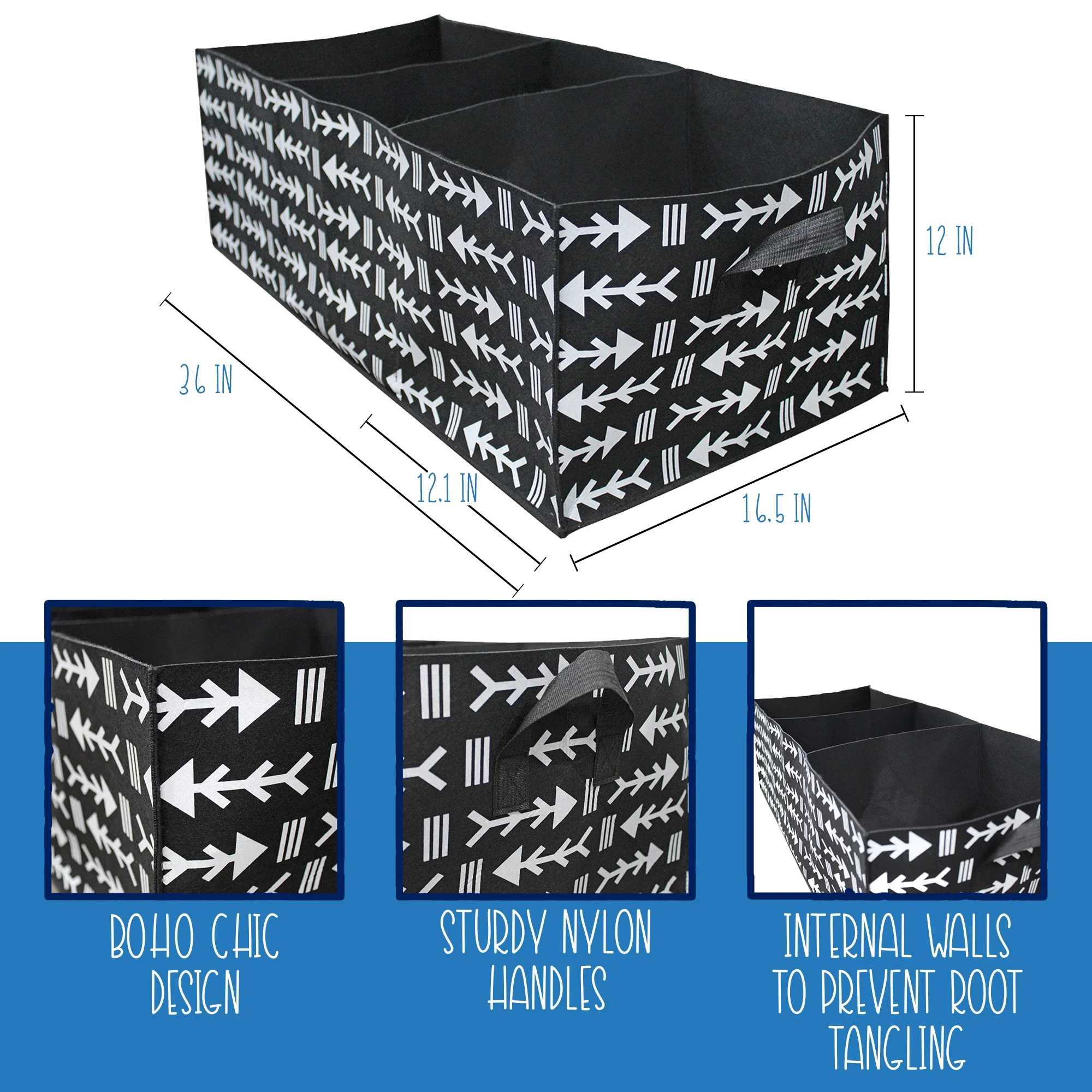 Esterno Giant Rectangular Grow Bag (30-Gallon); 3-Section Large Decorative Fabric Raised Bed Planter, 3 x 1.3 x 1 Foot