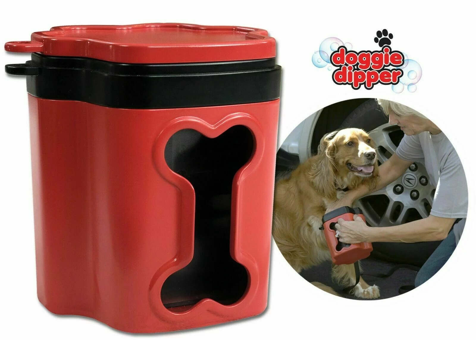 Doggie Dipper - Portable Pets Dogs Paw Cleaner Silicone Bristles Portable Paw Cleaner - Red