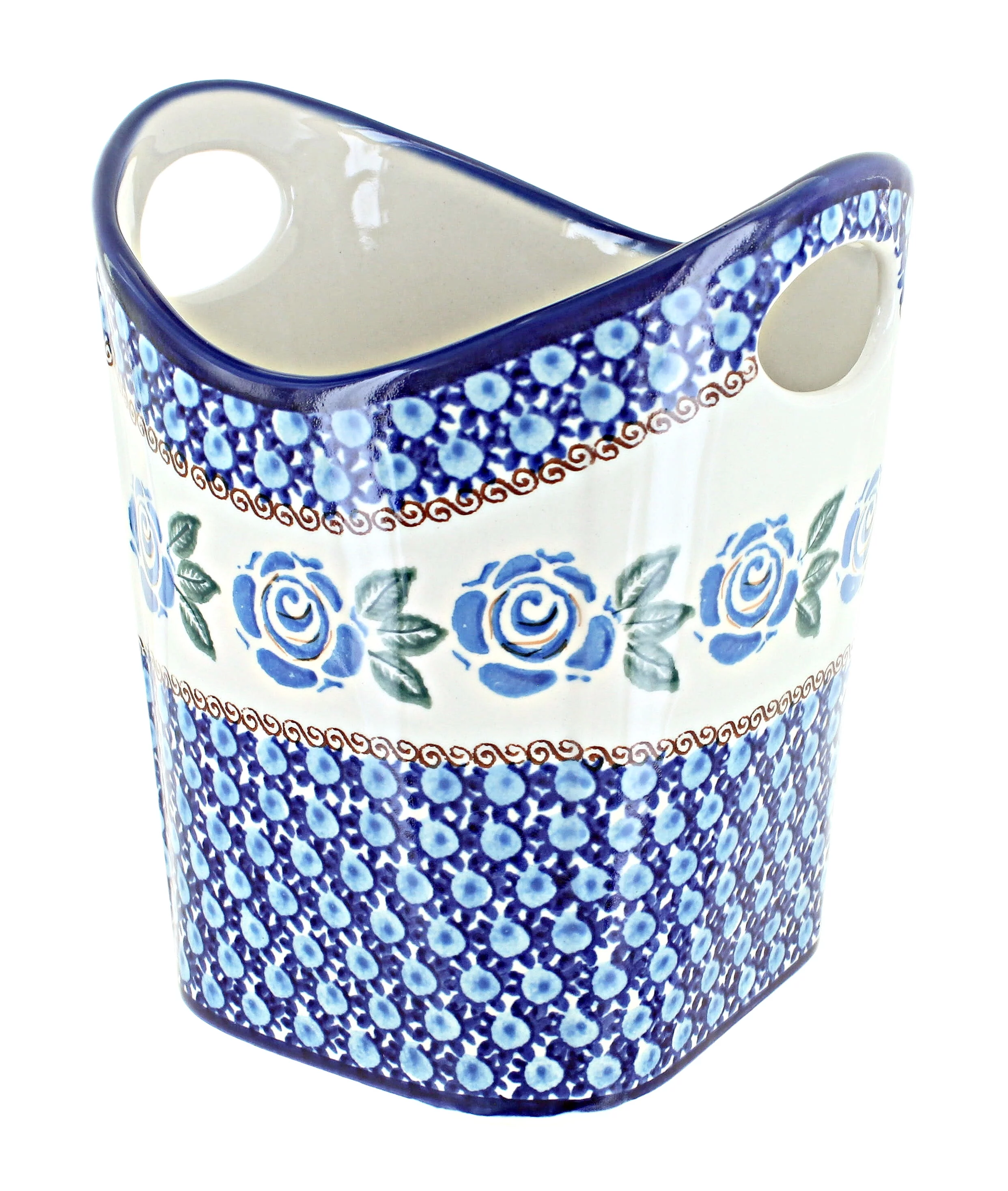 Blue Rose Polish Pottery Roses are Blue Utensil Jar