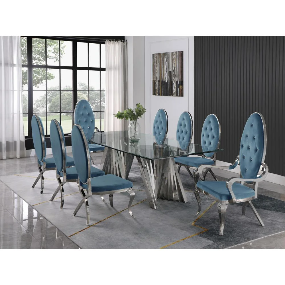 Mixed 7pc Dining Set with Teal Velvet Side Chairs and Arm Chairs