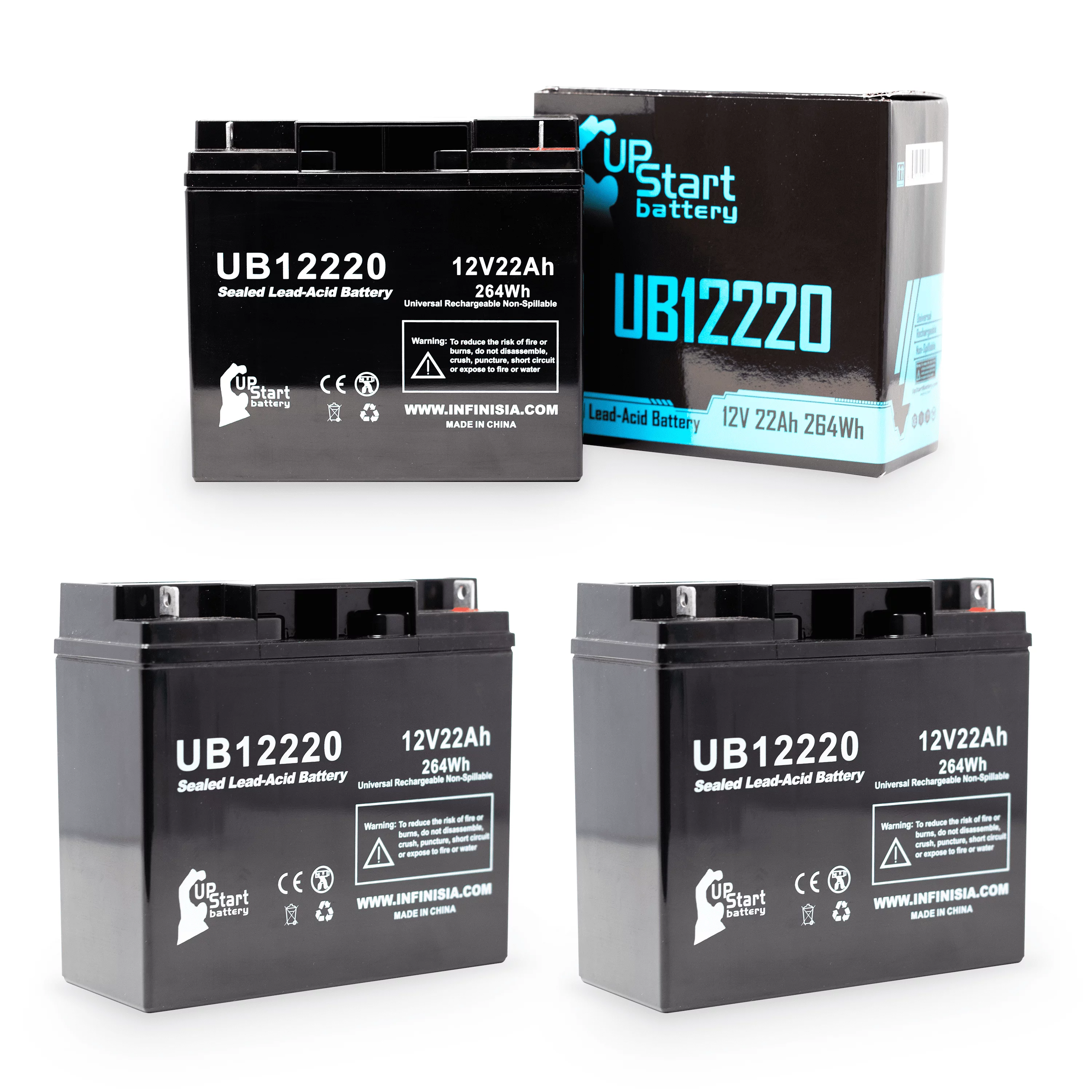 3x Pack - Compatible HITACHI HP15-12F Battery - Replacement UB12220 Universal Sealed Lead Acid Battery (12V, 22Ah, 22000mAh, T4 Terminal, AGM, SLA)