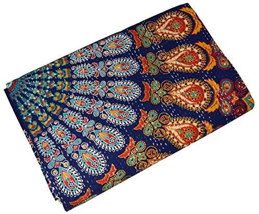 Indian Hand Block Print Kantha Quilt Twin Size Quilt Kantha Throw Blanket Cotton Bedspread Boho Quilt Vintage Gudari Kantha Quilts