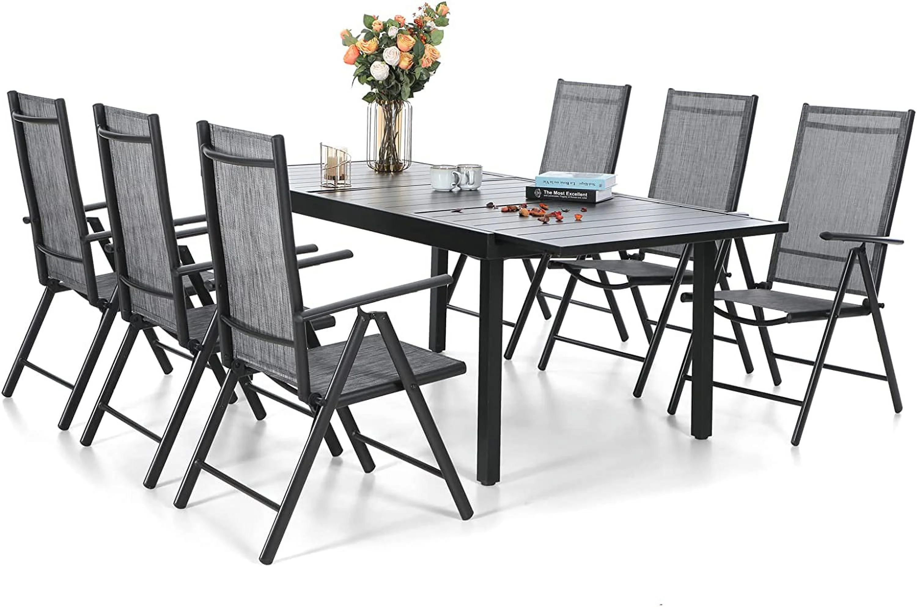 & William 9 Pieces Patio Dining Furniture for 6-8 People  Outdoor PE Rattan Chairs and Expandable Rectangle Metal Table Set  Modern Outside Dining Set with Cushions for Porch  Backyar