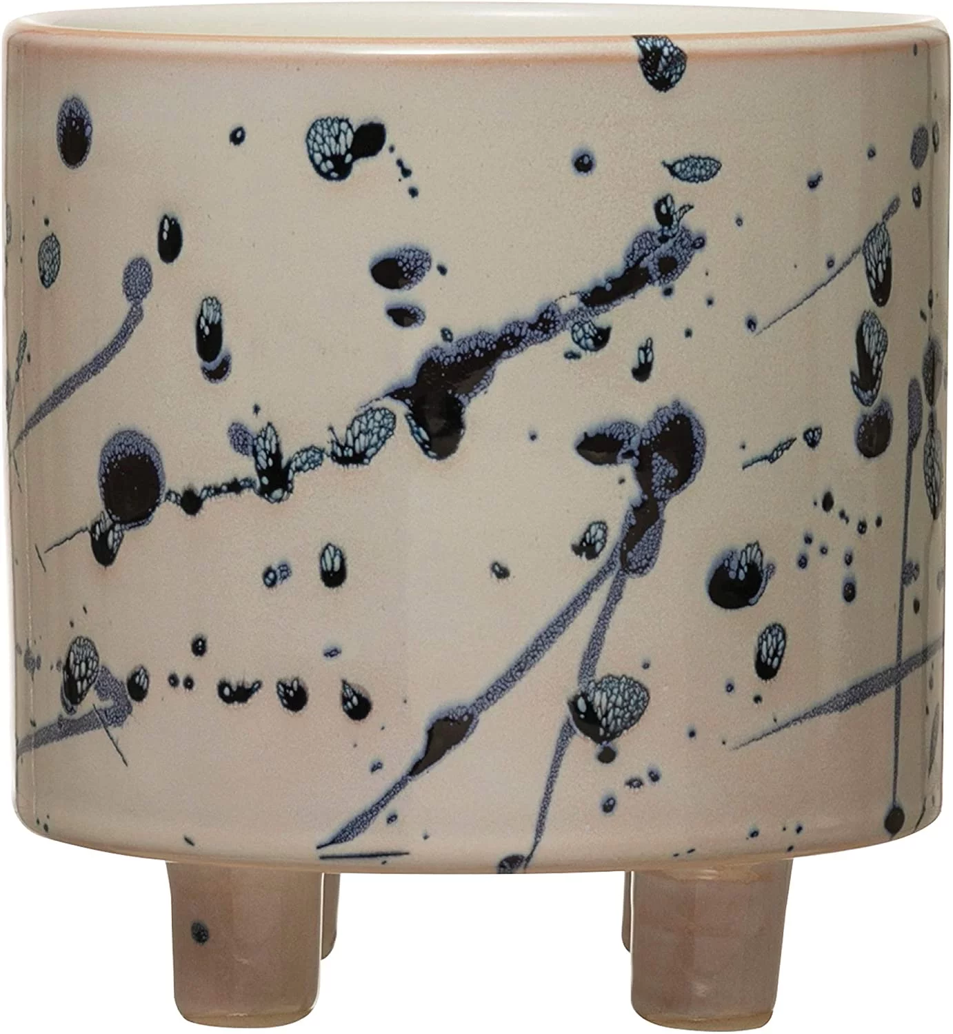 Stoneware Footed Planter with Splatter Design - White and Navy (5 Pot)