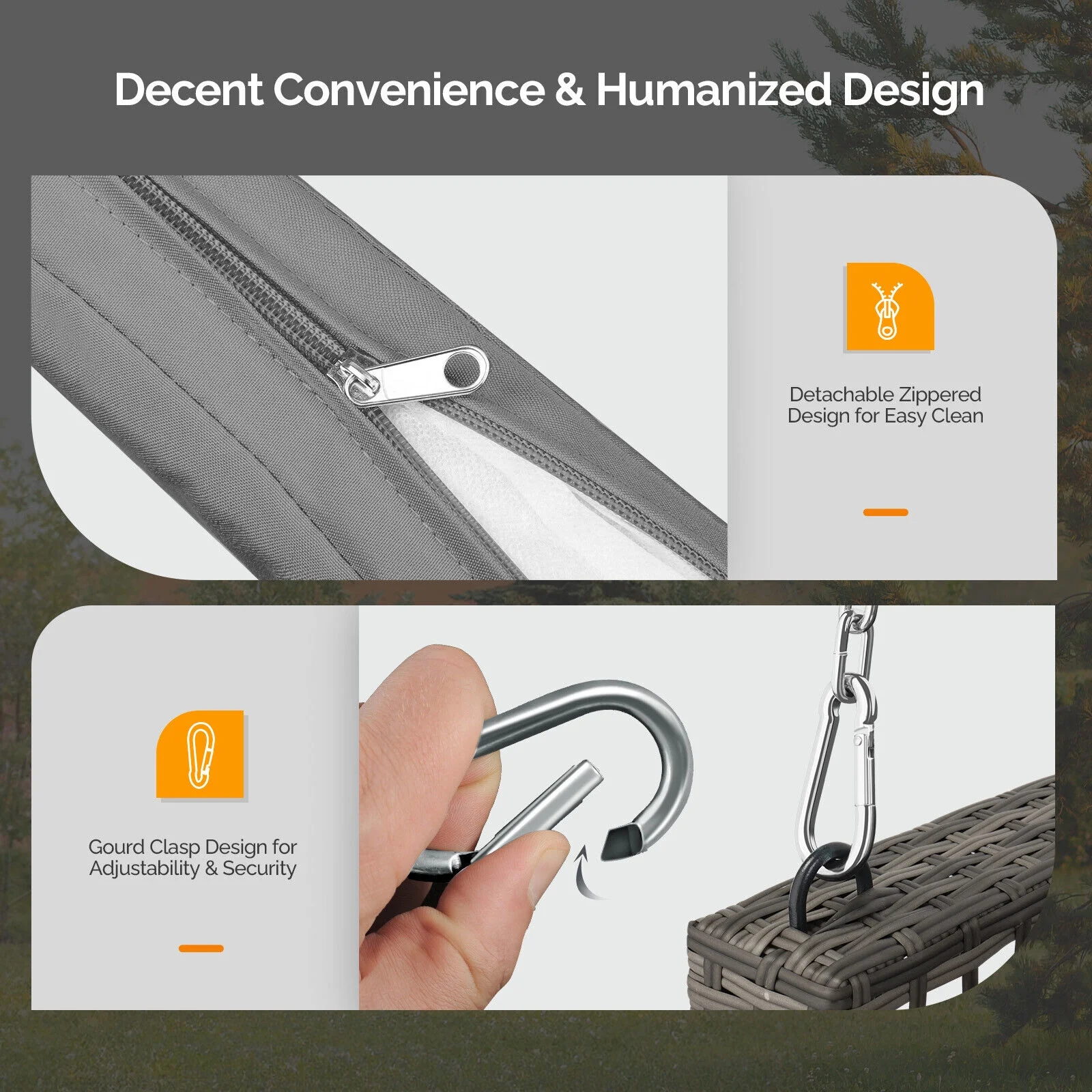 Outdoor 2-Person Wicker Hanging Porch Swing Swing Bench With 2 Back Cushions