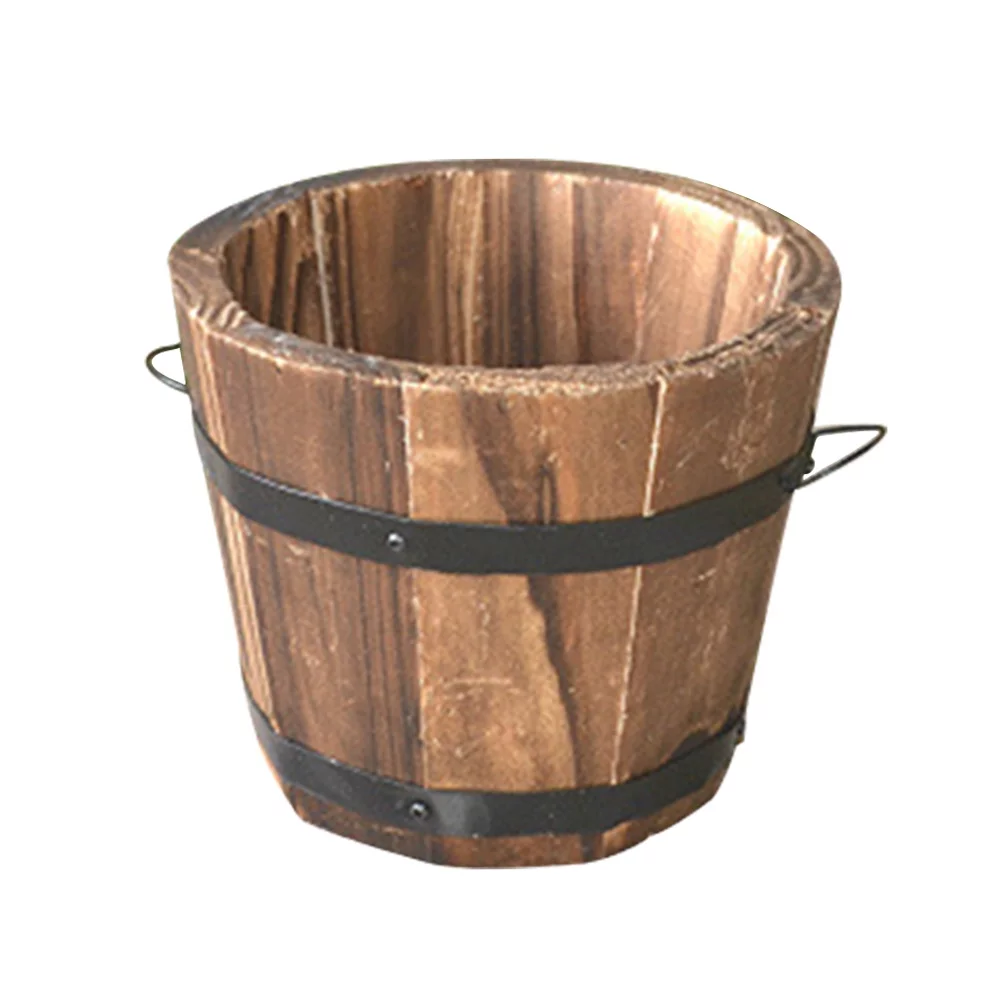 OUNONA Planterwooden Pot Flower Bucket Plantersrustic Succulent Whiskey Box Outdoor Wood Gardenround Pots Containerlarge Plants
