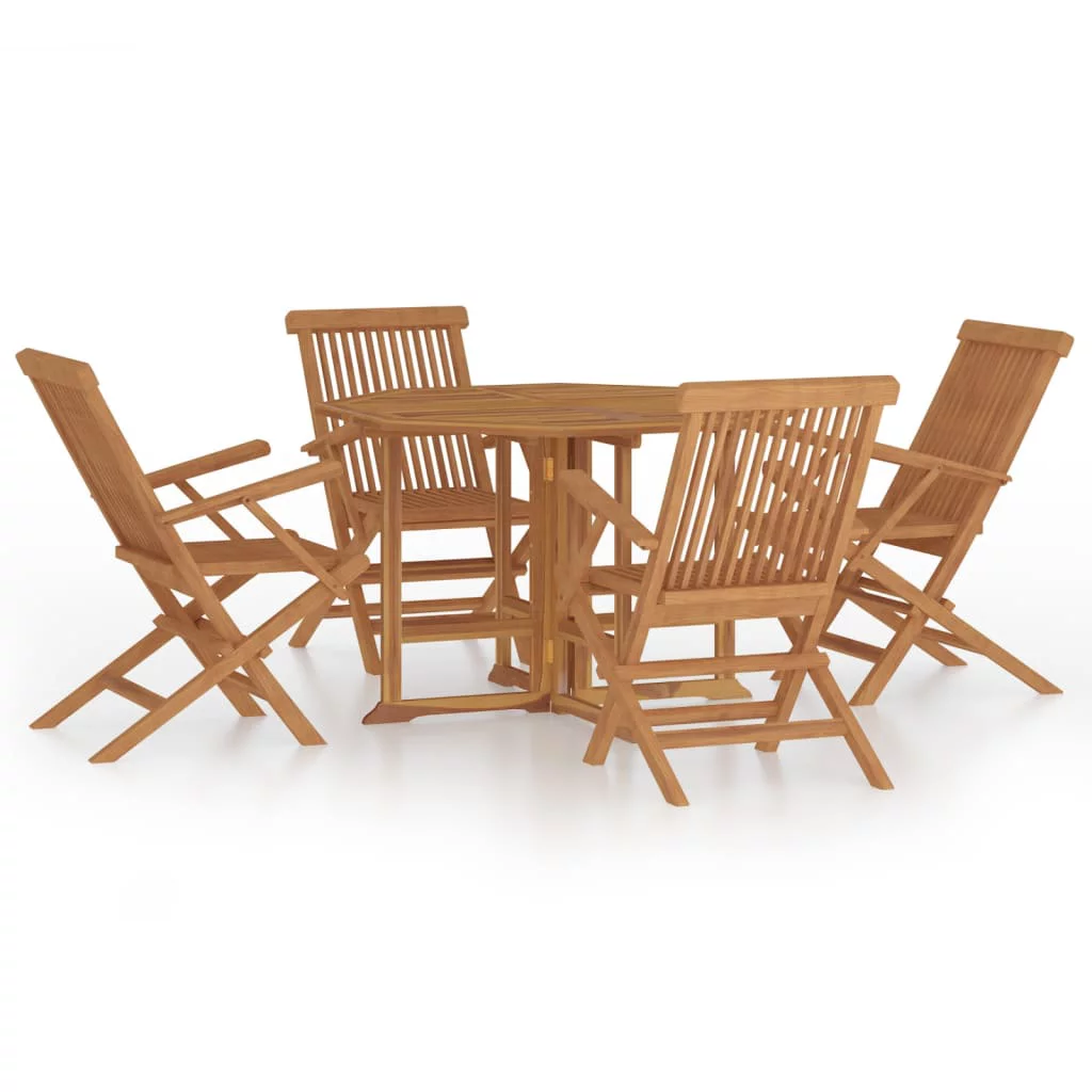 Anself 5 Piece Folding Patio Dining Set Solid Wood Teak