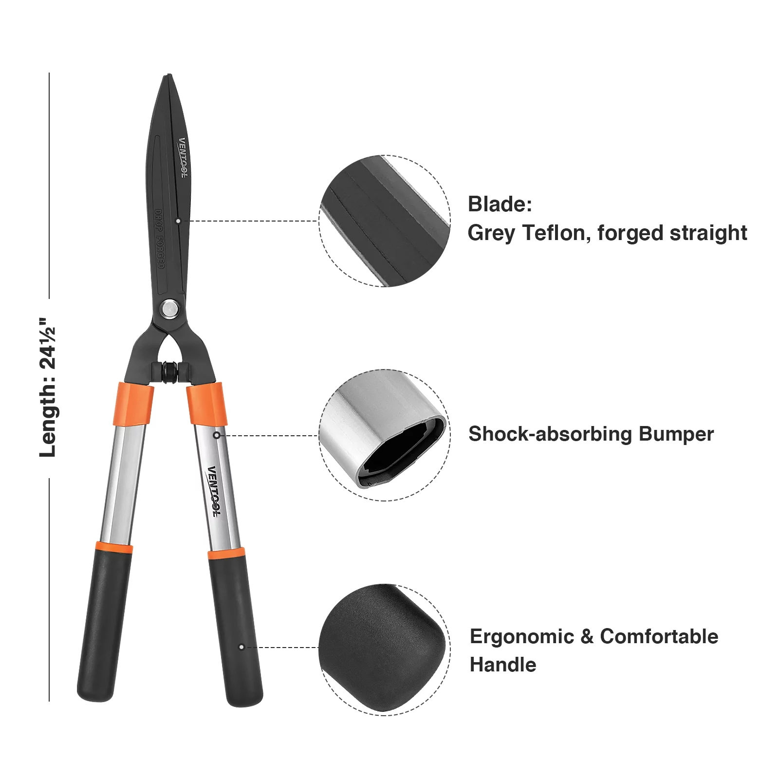 Ventool 24½-Inch Drop Forged Straight Blade Hedge Shears
