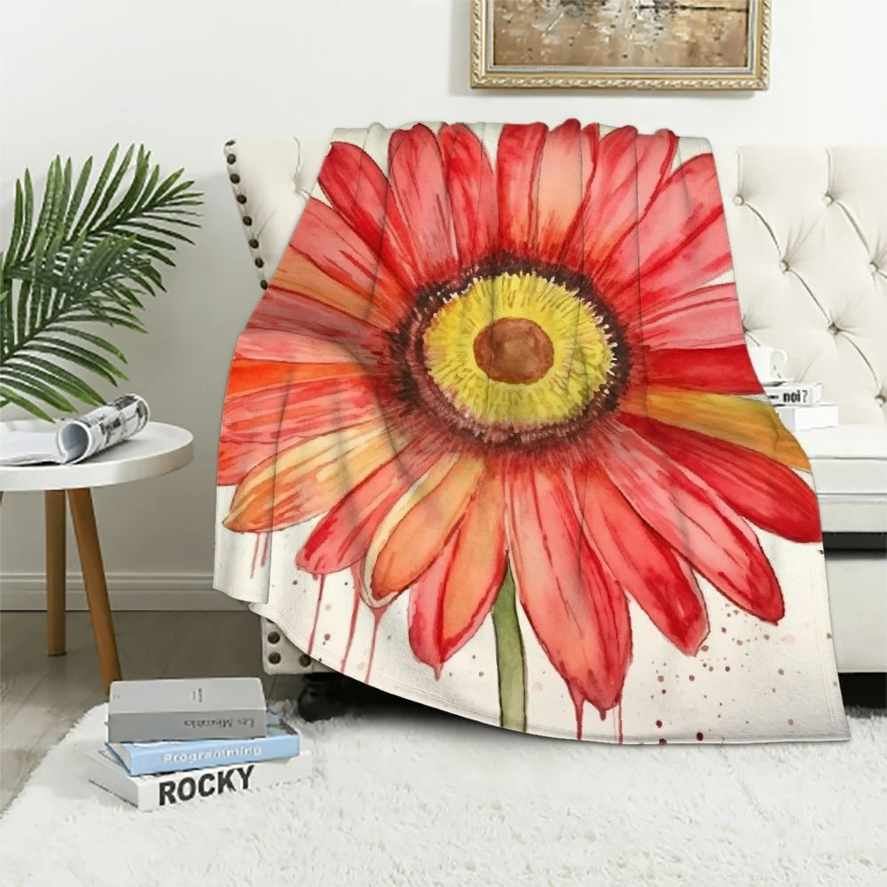 Gotuvs  Chrysanthemum Throw Blanket Red Flower Floral Gerbera Sunflower Petals Plant Blanket King Size Flannel Blanket for Sofa Bed Women Men