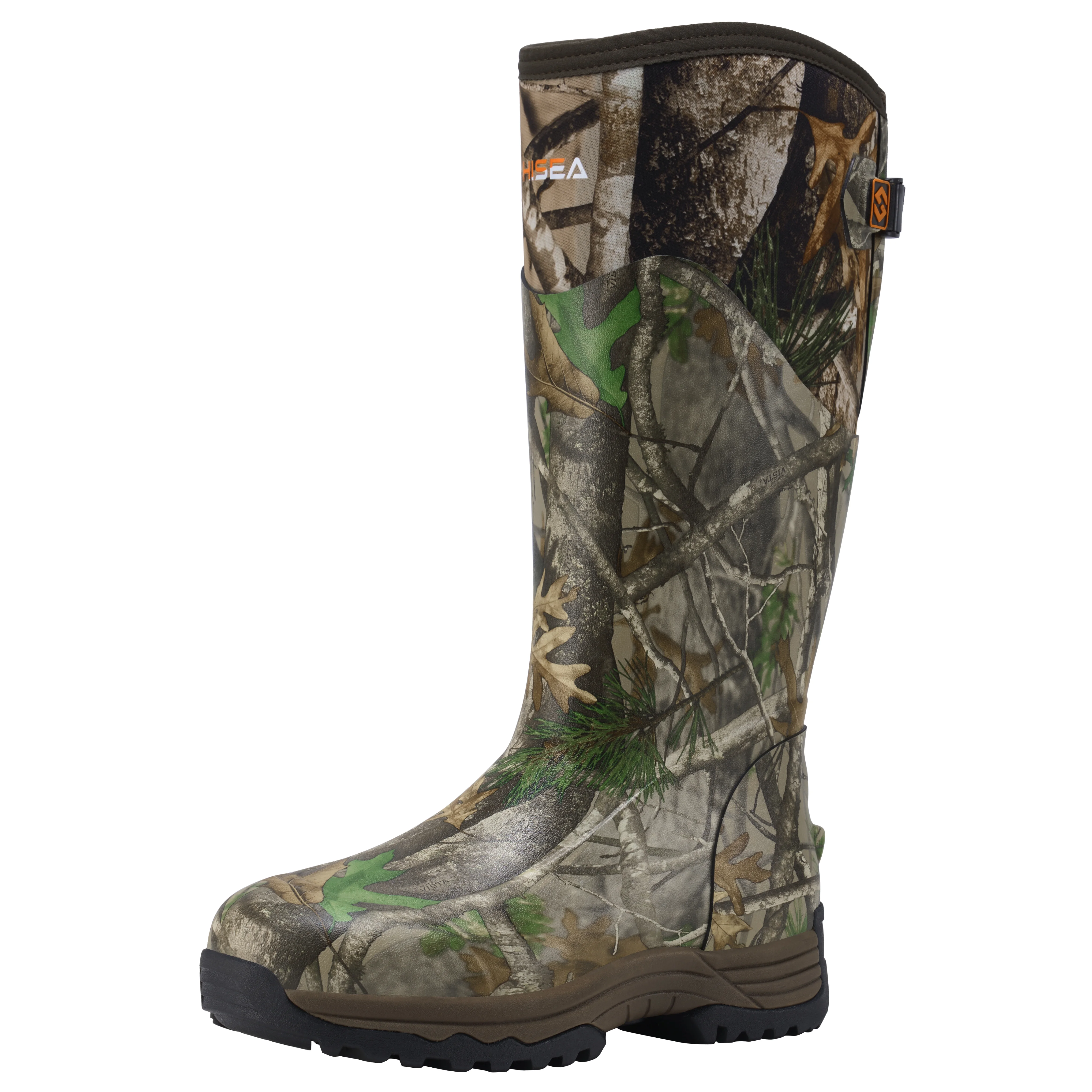 HISEA Rubber Rain Boots for Men, Waterproof Insulated Neoprene Hunting Boots, Durable Anti-Slip Outdoor Mud Boots for Hunting Gardening Farming Fishing Yard Working, Adjustable Calf, Size 10 Camo Acu