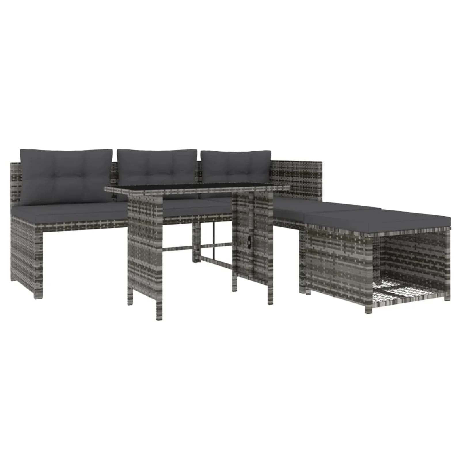 OWSOO 4 Piece Patio Dining Set with Cushions Gray Poly Rattan