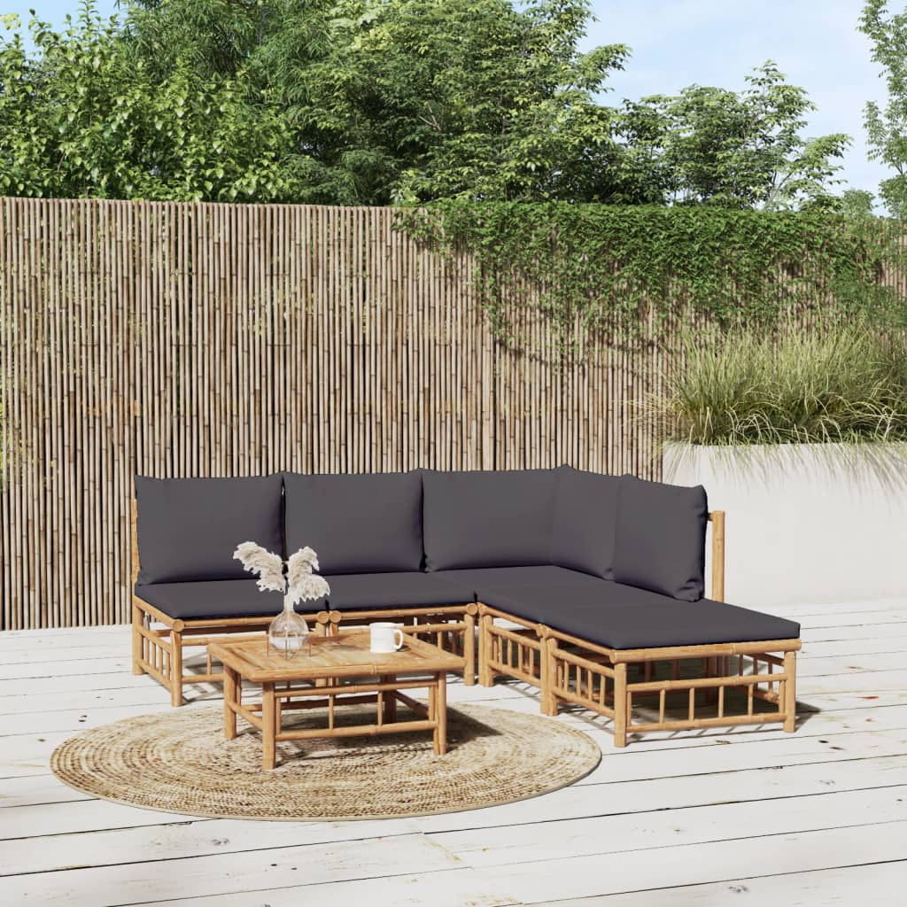 Dcenta 6 Piece Patio Set with Dark Gray Cushions Bamboo
