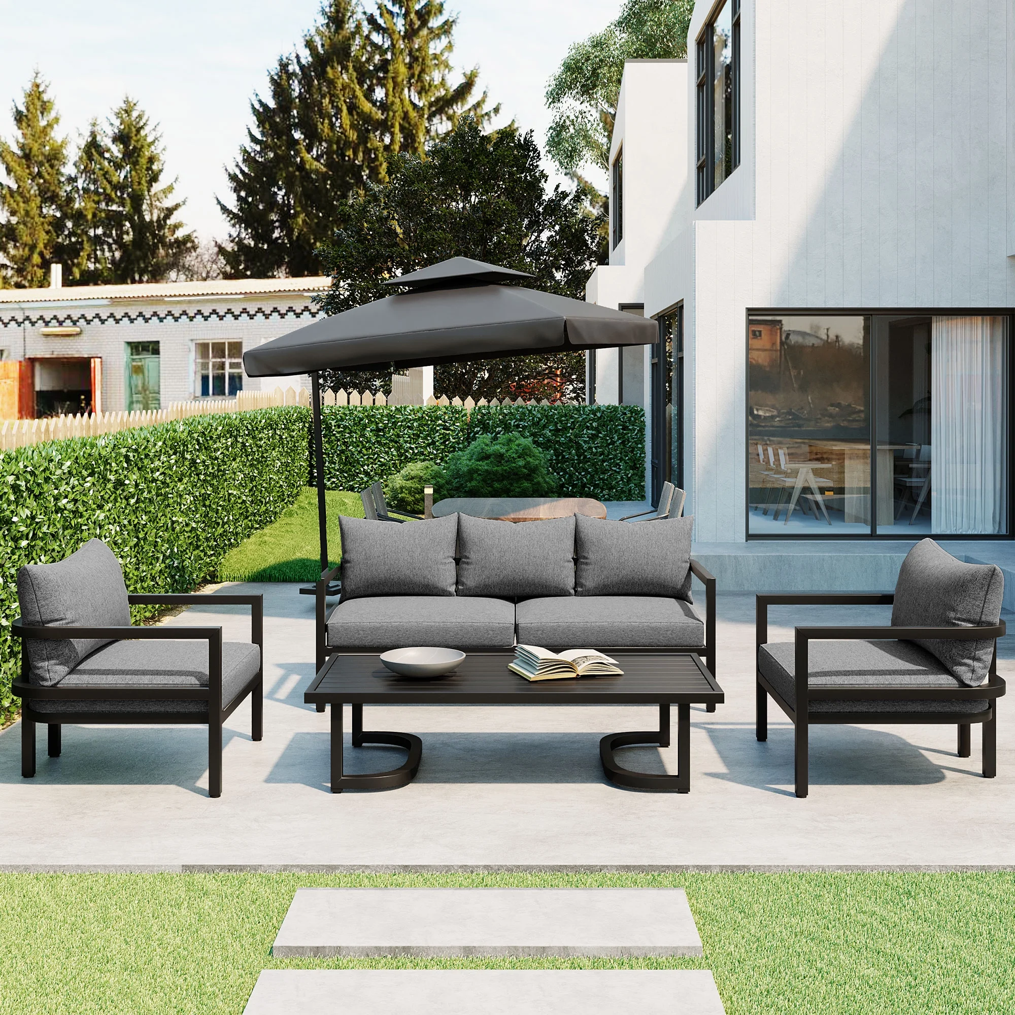 CoSoTower Multi-Person Outdoor Steel Sofa Set, Waterproof, Anti-Rust and Anti-Uv, Suitable for Gardens and Lawns