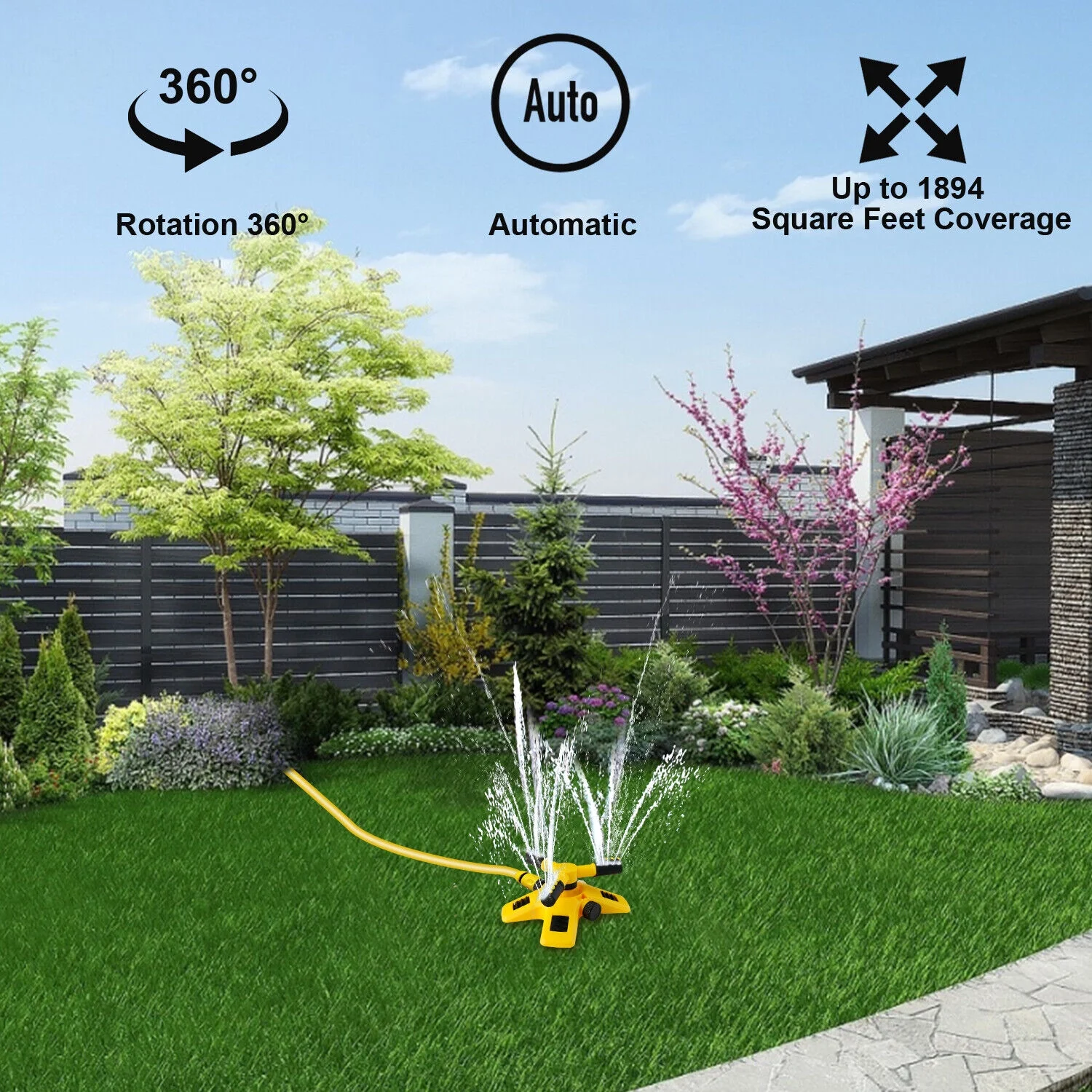 360° Auto Irrigation System Rotating Lawn Sprinkler for Garden Patio Spray Grass